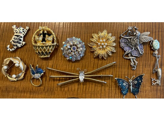Vintage Pin Lot - Brooks - J. J. - Kathy Lee - Stick Pin - Enamel - Rhinestone - Faux Pearl And More