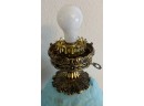 Vintage Fenton Blue Poppy Custard Satin Glass Globe Lamp With Lighted Bottom And Brass Base
