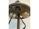Vintage Art Deco Lighted Smoking Stand With Round Slag Glass Base And Working Mico Cigar Lighter