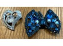 2 Vintage Weiss Pins - Flowing Heart And Cobalt Blue Butterfly