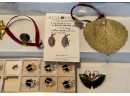Rocky Mountain Traders 24K Gold Plated Nature Leaves - Pine Cones - Beetle Pins - (2) Butterfly Pins Jadeite