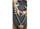 3 Chico's Enamel Ball And Cord Necklaces - 1 Wood And Shell Necklace & 1 Gold Tone Enamel Pendant & Earrings
