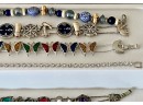 Lot Of Vintage Bracelets - Silver Tone & Gold Tone Beads - Charms - Butterflies - Cars - Tennis Rhinestone