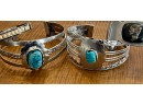 4 Vintage Cuff Bracelets (2) Scarab - (1) Faux Pearl - (1) Mercury Face