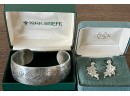 Kirk Steiff Winter Medley Etched Pewter Bracelet & Lenox Pewter Earrings