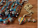 3 Chico's Enamel Ball And Cord Necklaces - 1 Wood And Shell Necklace & 1 Gold Tone Enamel Pendant & Earrings
