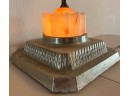 Vintage Art Deco Lighted Smoking Stand With Onyx Slag Glass Base And Accessories