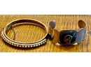 4 Vintage Cuff Bracelets (2) Scarab - (1) Faux Pearl - (1) Mercury Face