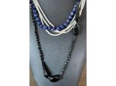 Multi Strand Hematite Seed Bead Necklace - Jet Black Bead Necklace & Multi Strand Blue & White Bead