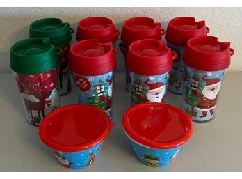 (8) Children's 5.5' Holiday Tumblers With 2 Matching Snack Bowls With Lids