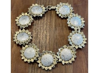 925 Sterling Silver And Gold Town Sunflower 7' Bracelet Total Weight 21.9 Grams