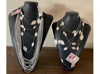 6 NWT Necklace Lot (1) No Boundaries Multi Strand Bead And 5 White Stag Leaf Pattern 40' Necklaces