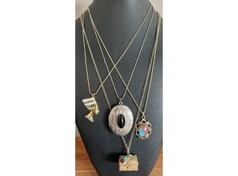 Vintage Silver And Gold Tone Necklace Lot - Avon Treasure Box - D'orlan Nefertiti- Locket - And Pendant