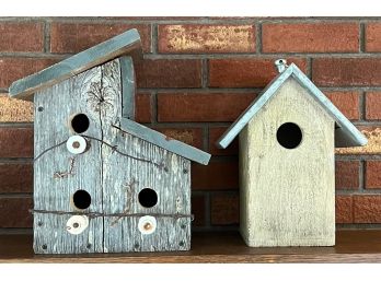 (2) Wooden Birdhouses - (1) Handmade With Barbwire (as Is)