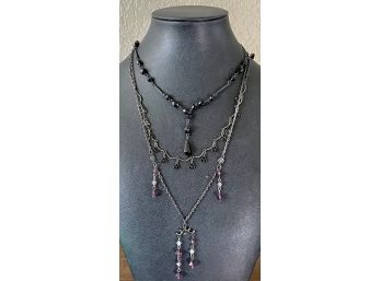 3 Boho Crystal Necklaces - (1) Bellagio - Red And Purple Crystals