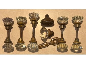 Assorted Antique Glass Handled And Brass Doorknobs With Extra Pieces