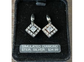 Simulated Diamond And Sterling Silver Earrings In Original Box