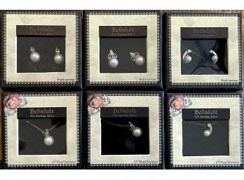 3 Sets Of Bellajulz Sterling Silver And Faux Pearl Necklace And Matching Earrings Sets In Original Boxes