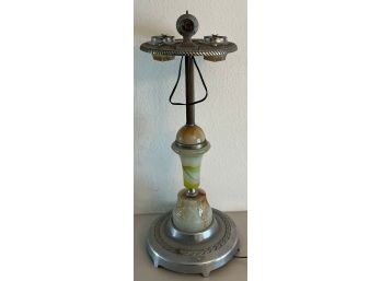 Vintage Art Deco Lighted Smoking Stand With Round Slag Glass Base And Working Mico Cigar Lighter