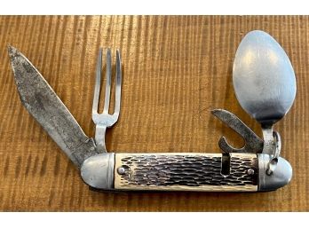 Vintage Colonial Prov Pocket Camping Knife USA Fork & Spoon