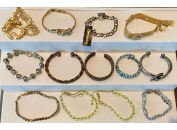 Vintage Bracelet Lot - Crystal Beads - Metal - Silver Plate - Gold Tone Link And More