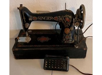 Antique Singer Sewing Machine With Partial Case, Pedal, & Power Cable ( As Is )