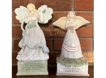 Pair Of Amscan Holiday Traditions Angels - Quiet Watch & God Bless America