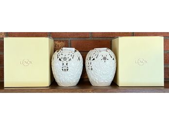 (2) Lenox Garden Lights Leaf Votive Holders In Original Boxes