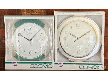 (2) Cosmo Quartz Battery Powered Wall Clocks In Original Packaging
