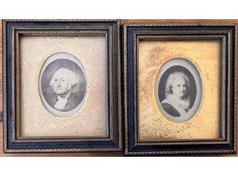 Pair Of Vintage Framed George And Martha Washington Print In Gold Metal Tin Matting