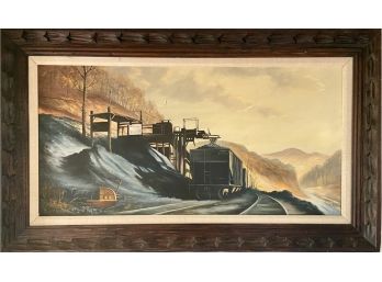 Original Signed Russel May 1975 Coal Mining Cart Landscape Oil Painting In Hand-made Wood Frame (as Is)