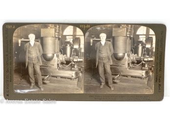 Stereoview - Thomas Edison Standing Next To His Dynamo Generator