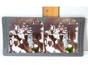 Color Christmas Stereoview - Santa Claus And The Ladies