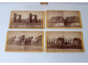 Set Of Four Oversize Stereoviews - Ruins Of The Chicago Fire