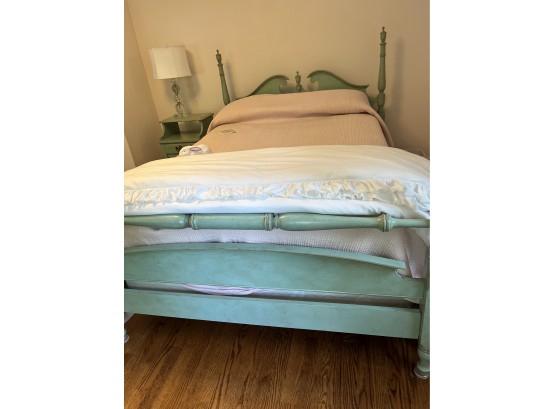 Charming Antique Painted Green Bed Frame Only - Sold Separate Matching Bedside Table And Dresser In This Sale