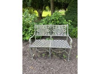 Lovely White Wrought Iron Outdoor Bench
