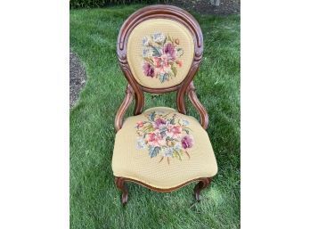 Needlepoint Upholstered Antique Wood Chair