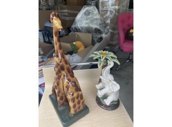Fun Decor Giraffe, Elephant Candlestick, And Two Cherubs