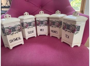 Lot Of Beautiful Beige And Pink/Black Canisters