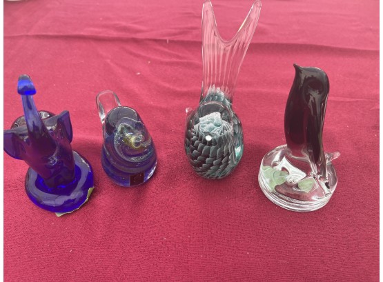 Set Of Four Animal Glass Paperweights