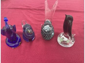 Set Of Four Animal Glass Paperweights