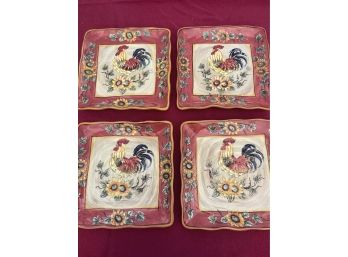 Orange Rooster Snd Sunflower By Gallo Square 11 1/4 Dinner Plates