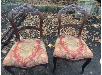 Pair Of Antique Wood Upholstered Chairs
