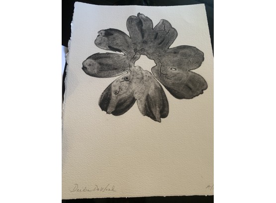Signed Diedre DeWaal Flower Drawing Printed On Handmade Paper