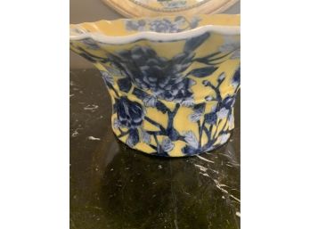 Porcelain Cachepot Blue And Yellow