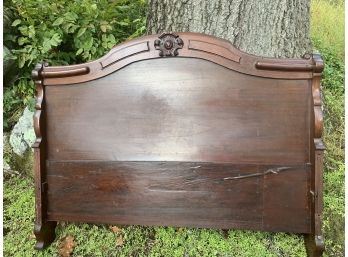 Antique Wood Beautifully Carved Queen Sized Headboard And Footboard