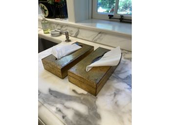 Pair Of Decorative Wood Tissue Boxes