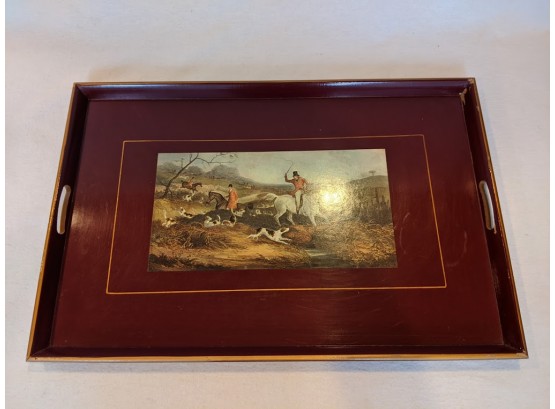 Vintage Rare English Equestrian Scene Large Lacquered Tray, Pre-own