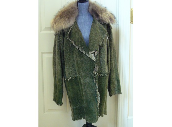 M.Moreli, Firenze Italy Green Suede Designer Women's Jacket, L