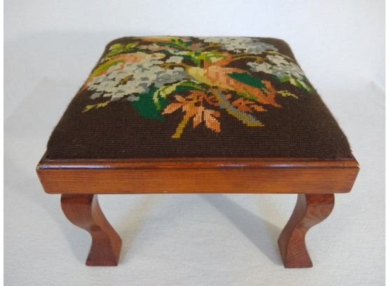 20th Century Fruitwood Footstool With Needlepoint Tapestry